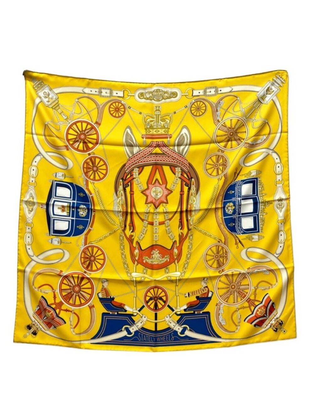 Hermes Scarf Carre 90 Silk 100% Stately Wheels